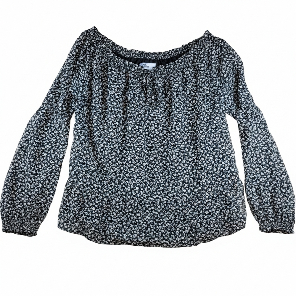 Hollister Floral Off-The-Shoulder Babydoll Top Flounce Ruffle Hem M Boho